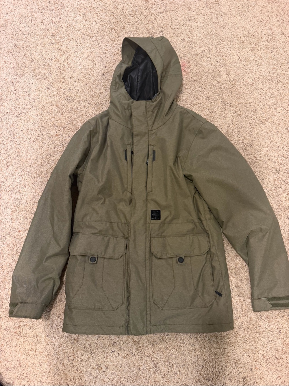 Volcom Men's Olive Green Snowboard Jacket with Black Lining